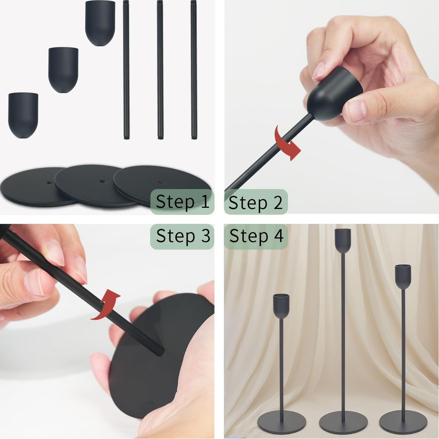 Black Tall Candle Candlestick Holder, Decorative Candlestick Holder for Wedding, Dinning, Party, Fits 3/4 inch Thick Candle&Led Candles