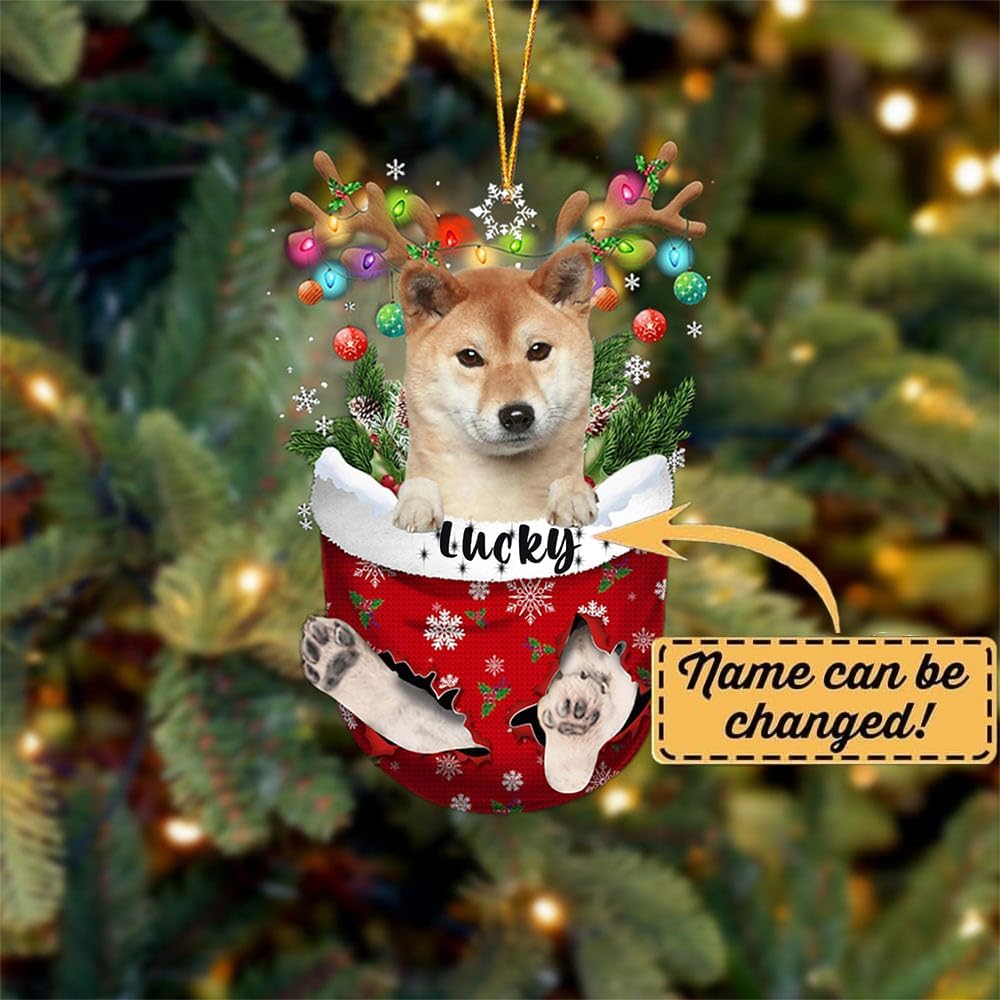 Shiba Inu 1 Dog Christmas Ornament, Shiba Inu 1 in Snow Pocket Christmas Tree Ornament, Dog Lovers Gift Idea Xmas Decor, Christmas Decorations for Tree, Christmas Ornament Gift for Dog Lovers