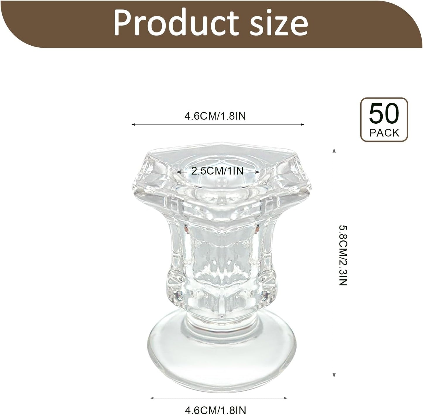 50 Pieces Glass Taper Candle Holders Bulk Clear Glass Taper Candlestick Holders for Wedding Table Centerpiece Party Decoration 2.2 Inch