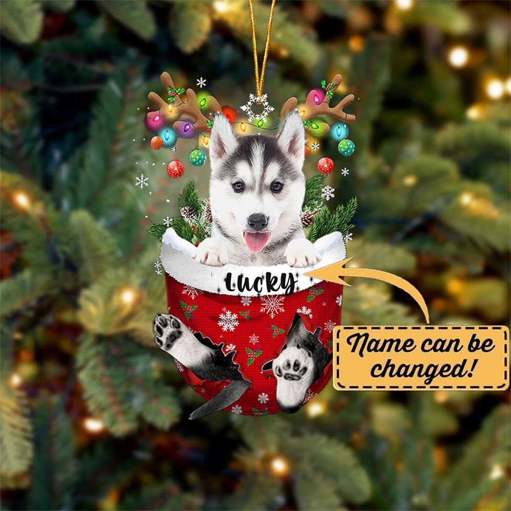 Husky 2 Dog Christmas Ornament, Husky 2 in Snow Pocket Christmas Tree Ornament, Dog Lovers Gift Idea Xmas Decor, Christmas Decorations for Tree, Christmas Ornament Gift for Dog Lovers