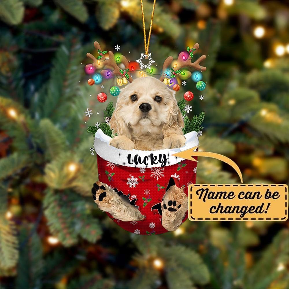 Cream Cocker Spaniel Dog Christmas Ornament, Cream Cocker Spaniel in Snow Pocket Christmas Tree Ornament, Dog Lovers Gift Idea Xmas Decor, Christmas Decorations for Tree, Ornament Gift for Dog Lovers