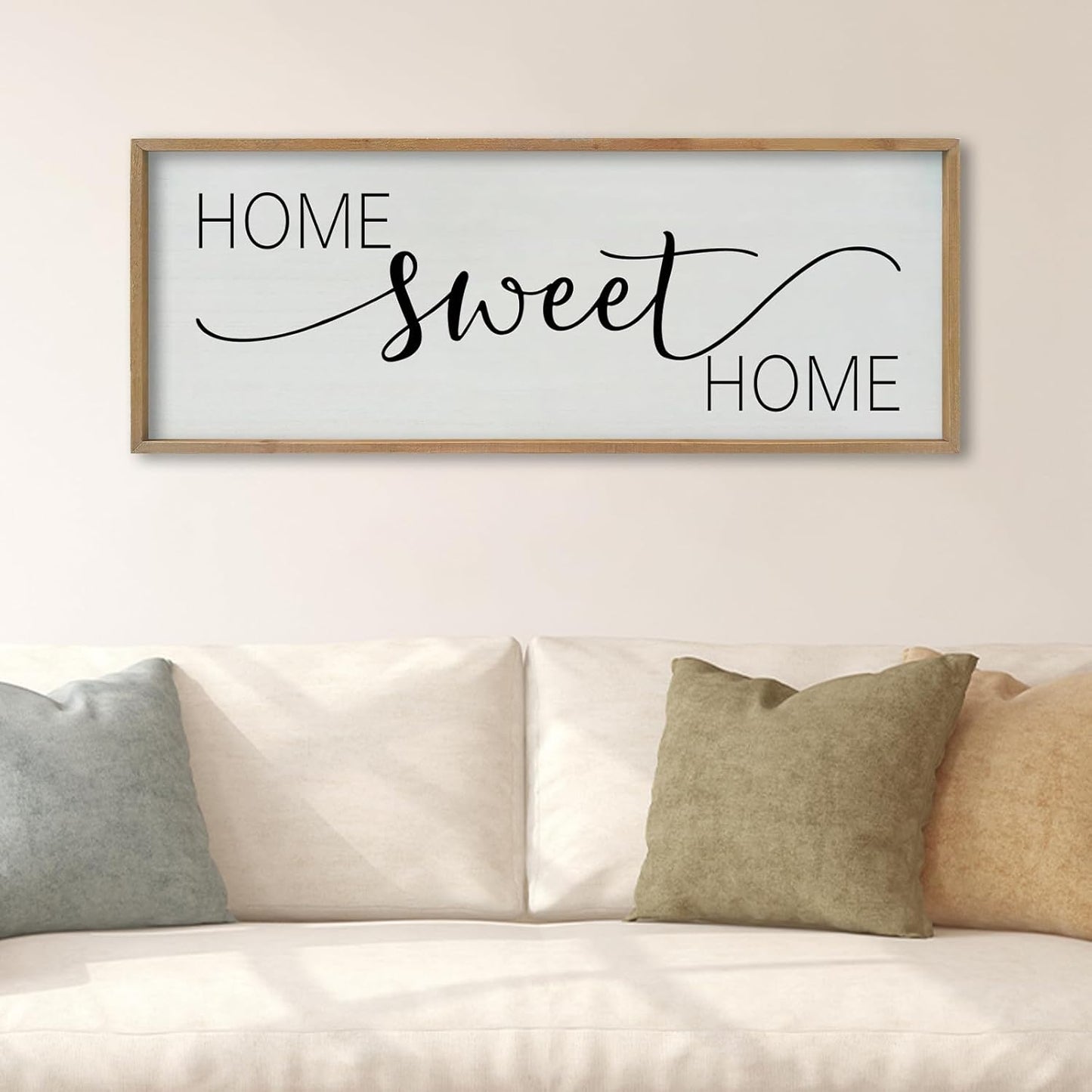 SRSZHIYUE Home Sweet Home Sign 40"x15" for Farmhouse Rustic Large Family Living Room Over Couch Modern Horizontal Wall Decor, Wood Framed Plaques Art Decorative (Wood)