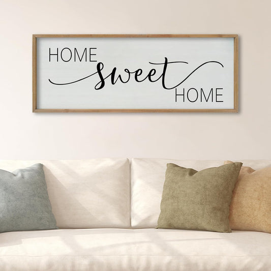 SRSZHIYUE Home Sweet Home Sign 40"x15" for Farmhouse Rustic Large Family Living Room Over Couch Modern Horizontal Wall Decor, Wood Framed Plaques Art Decorative (Wood)