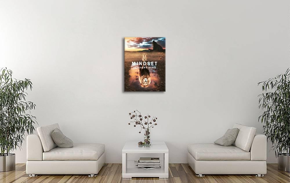 Inspirational Canvas Wall Art Mindset is Everything Motivation Pictures Painting Modern Motivational Lion Posters Prints Artwork Decor Office Home Living Room Framed Ready to Hang[30" W X 40" H]
