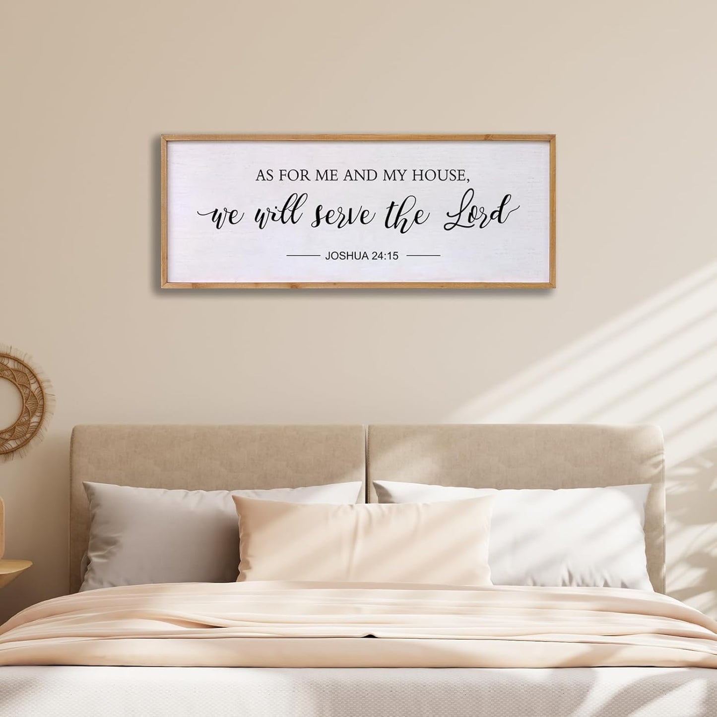 As for Me and My House We Will Serve the Lord Wall Decor - 40" x 15" Large Rustic Family Living Room Wood Framed Home Sign Joshua 24 15 Christian Bible Verse Plaque Hanging Wall Art(Wood)