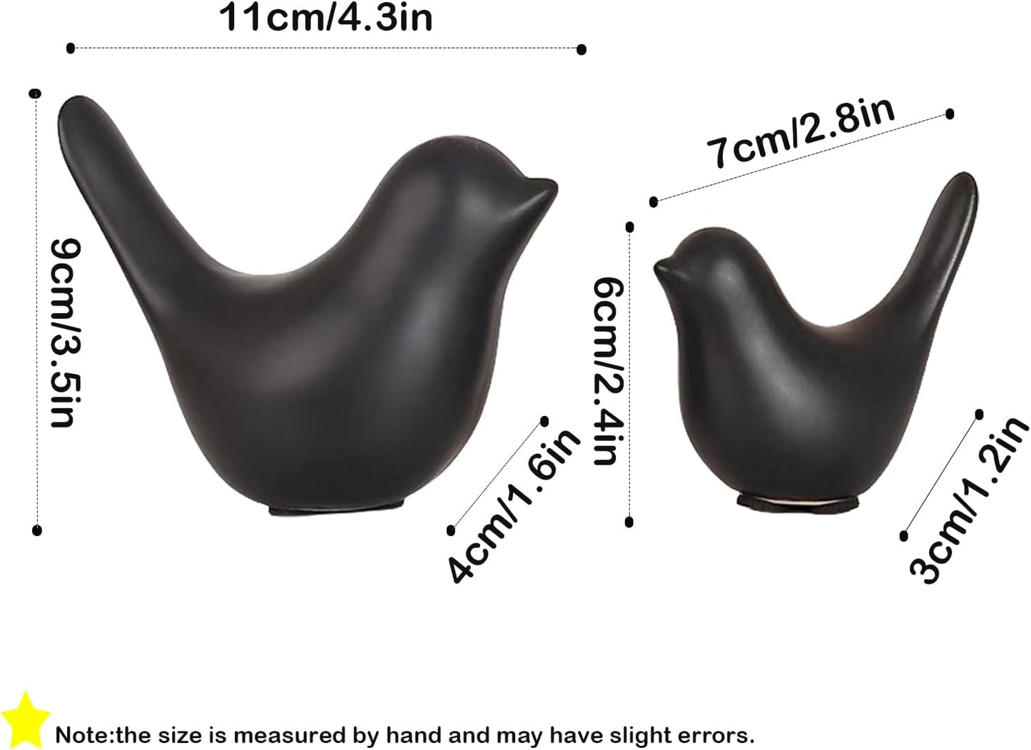 Small Animal Statues, Black Bird Figurines Home Decor, Modern Home Decorative, Ceramic Decor for Office Desktop, Bookshelf, Bedroom, Living Room, Cabinets, Coffee Table(Black 2 Pcs)