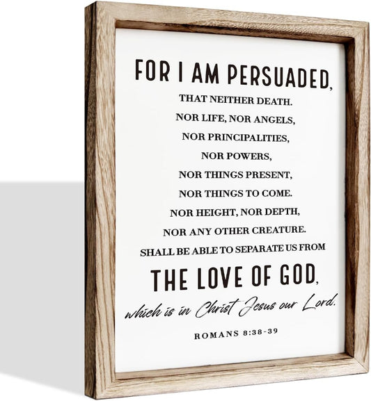 Christian Wooden Wall Sign, Decorative Signs for Home Decor, Religious Artwork, Bible Verse Decoration, Framed Wall Plaque Sign 15 * 11.5 inches, For I am Persuade