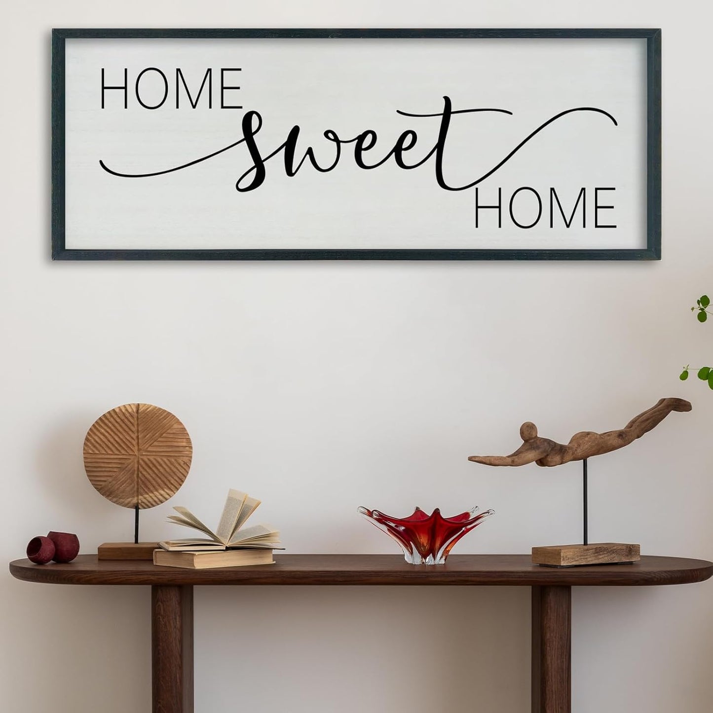 SRSZHIYUE Home Sweet Home Sign 40"x15" for Farmhouse Rustic Large Family Living Room Over Couch Modern Horizontal Wall Decor, Wood Framed Plaques Art Decorative (Black)