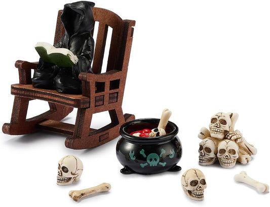 Halloween Fun Miniature Grim Reaper Figurine,Gothic Horror Resin Grim Reaper Decor,for Bookshelf Decor,Desk Trinkets,Collectible,Party Gifts