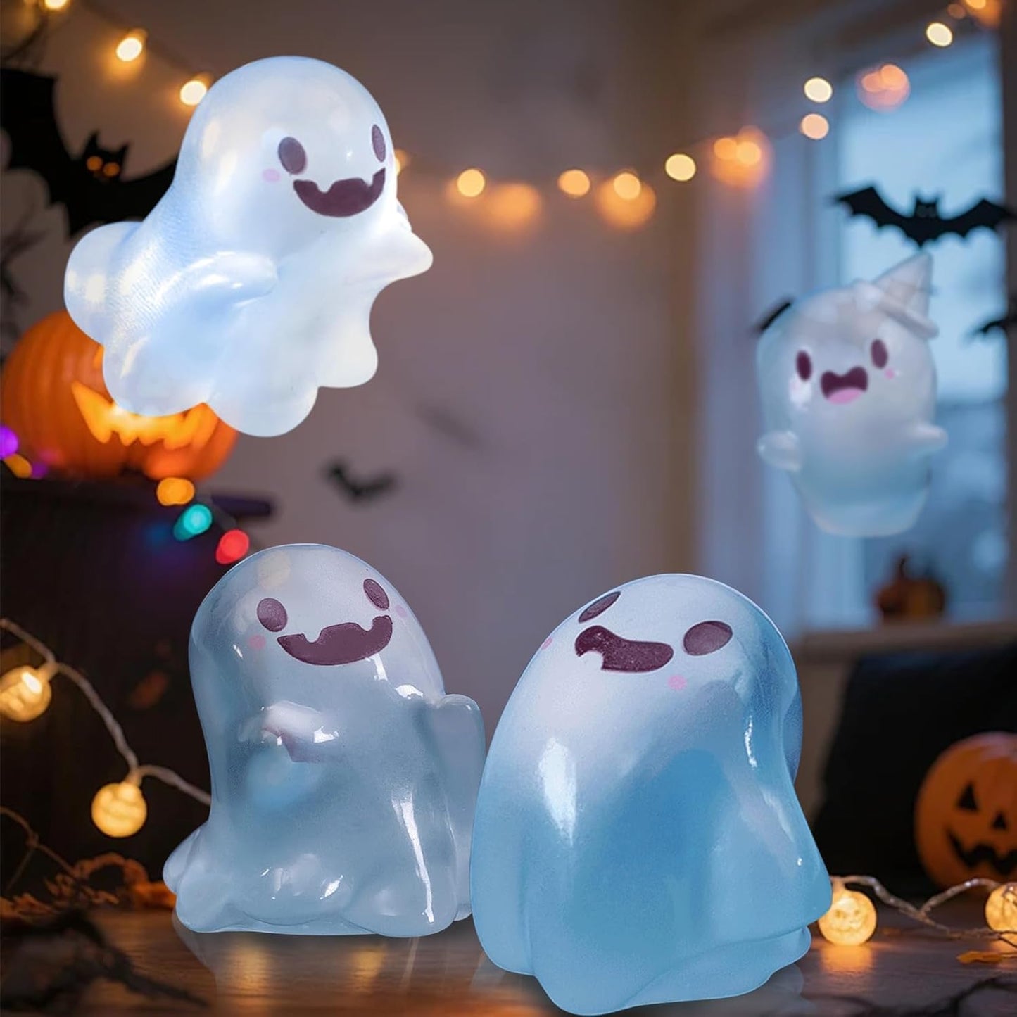 32 Sets Halloween Mini Ghost Figures with Box, Glow in The Dark Mini Resin Ghosts, Luminous Ghost Miniature Resin Figurines for Halloween Party Favors (1PCS A)