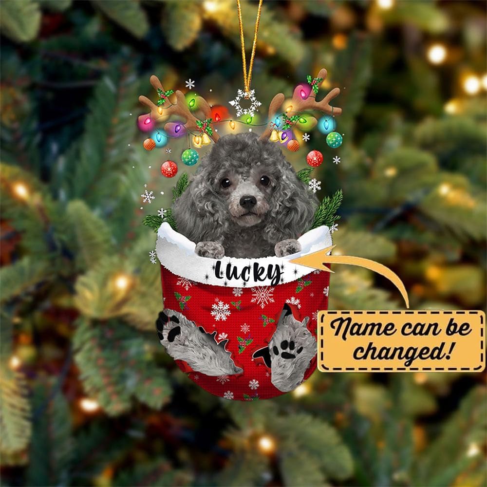 Silver Miniature Poodle Dog Christmas Ornament, Silver Miniature Poodle in Snow Pocket Christmas Tree Ornament, Dog Lovers Gift Idea Xmas, Decorations for Tree, Christmas Ornament Gift for Dog Lovers