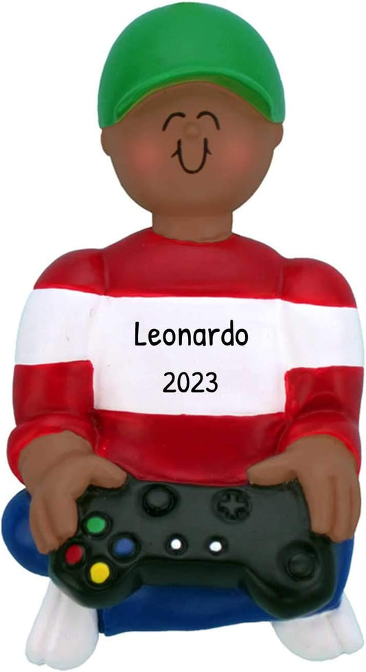 Personalized Video Game Ornaments 2024 - African American Boy Gamer Ornaments for Christmas Tree Game Controller Ornament Gaming Ornaments for Christmas Tree Video Game Christmas Ornaments by Elves