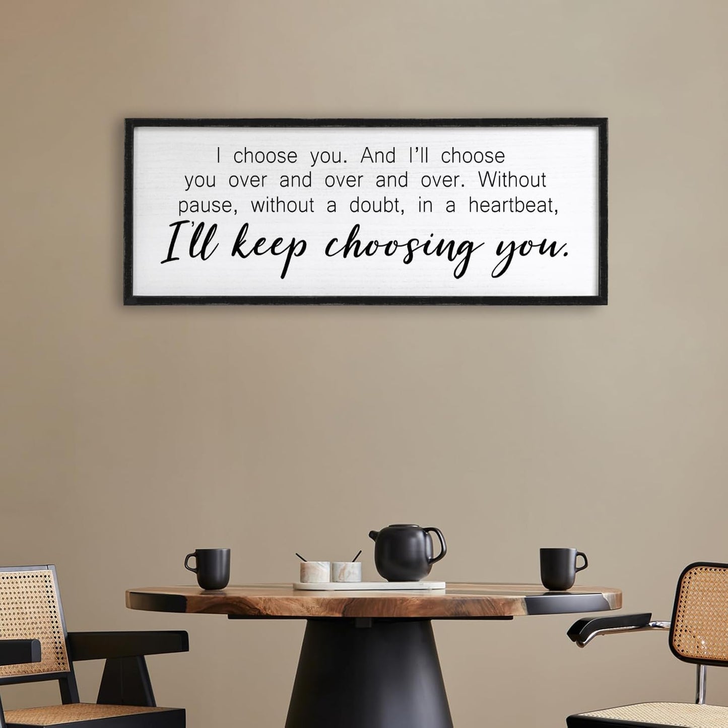 I Choose You Sign Wall Decor Art Above Bed 32X12 Inch I Love You Romantic Wood Framed for Master Bedroom Over Bed I'll Keep Choosing You Sign (Black)
