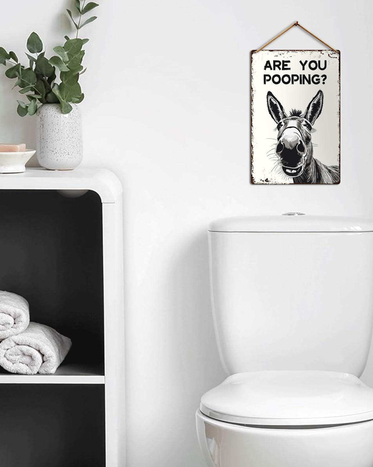 ALKB Funny Donkey Are You Pooping Metal Signs Vintage Farmhouse Bathroom Wall Decor Donkey Lovers Gift 8 x 12 Inch