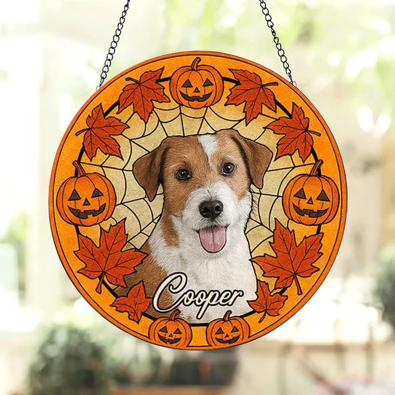 Personalized Halloween Dog Glass Window Hanging Ornament,Custom Pet Photo Ornament, Unique for Dog Lovers,Customized Pet Keepsake for Spooky Season, Fall Holiday Décor /2