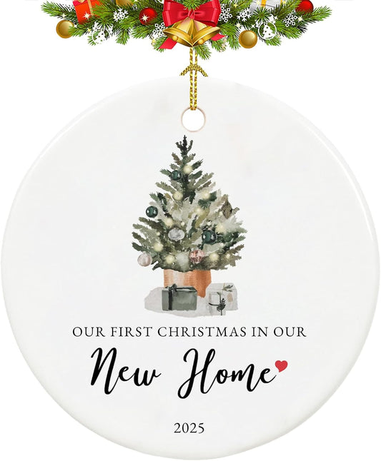 Our First Christmas in Our New Home Ornament 2025,Housewarming Gifts for New House, Ceramic Keepsake New Home Christmas Ornaments with Ribbon and Box