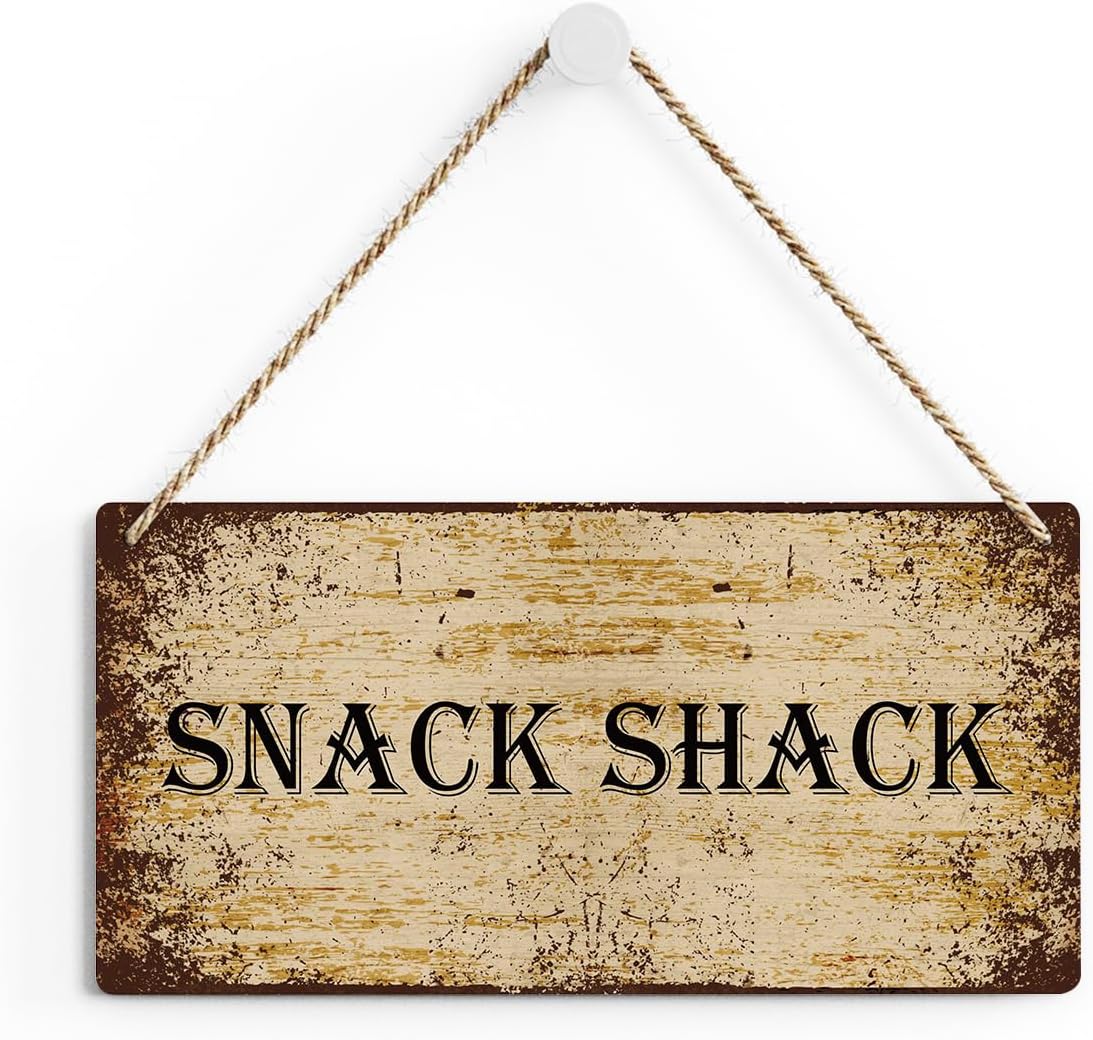 SENJIAN Rustic Snack Shack Wood Decor Sign, Retro Snack Shack Printed Wood Sign Wall Art, Hanging Door Sign, Decorative Wood Sign Home Decor 12" x 6"