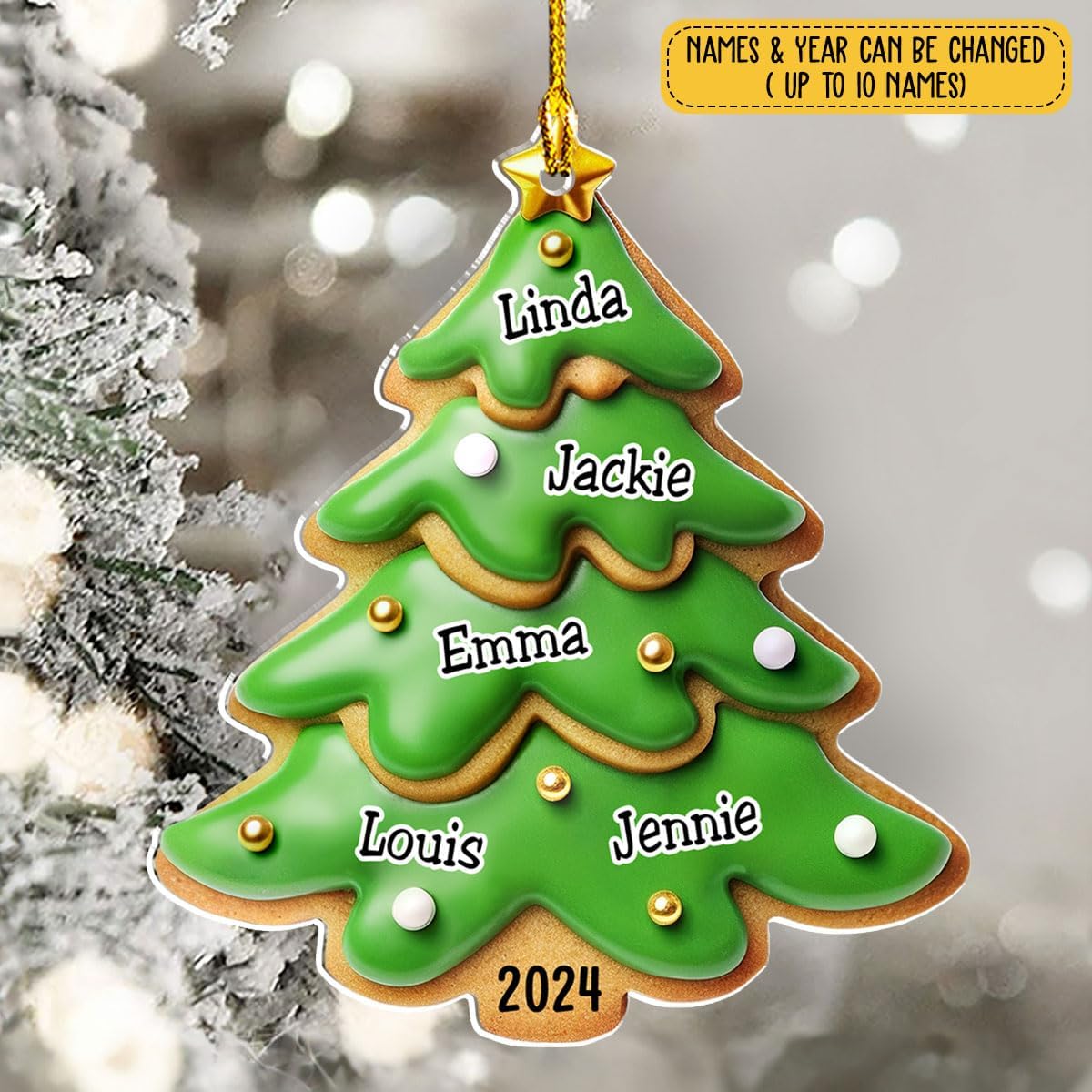 Family Gingerbread Name - Personalized Custom 3D Inflated Effect Acrylic Ornament Family Members and Pets Ornament Gifts for Family Tree Decoration (A05, 2 Names)