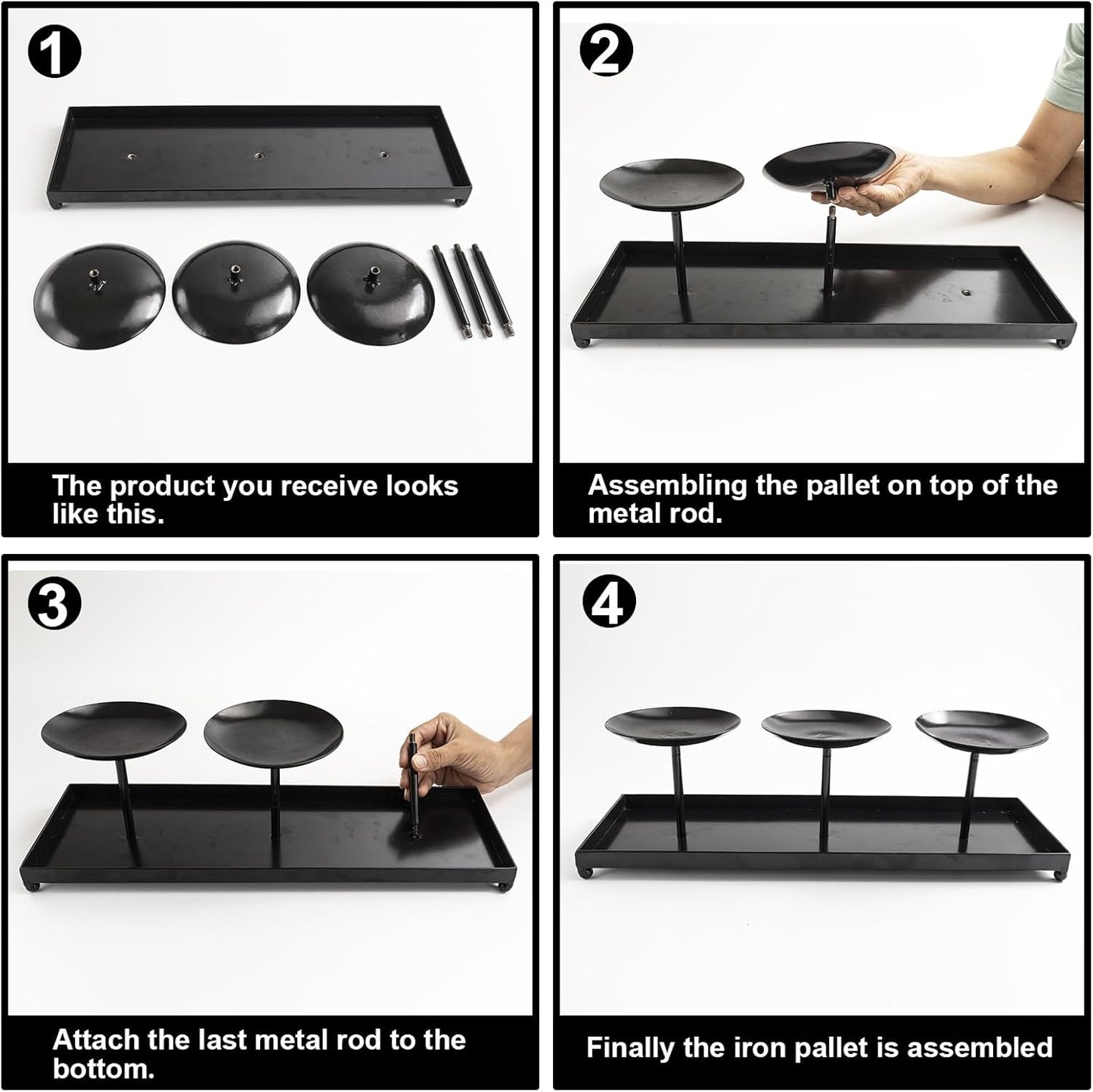 3 Pillar Black Metal Candle Holders for Table Centerpiece, Fall Thanksgiving & Halloween Dining Table, Fireplace Mantel Decor, Tray Candlestick for Living Room Rustic Decorations