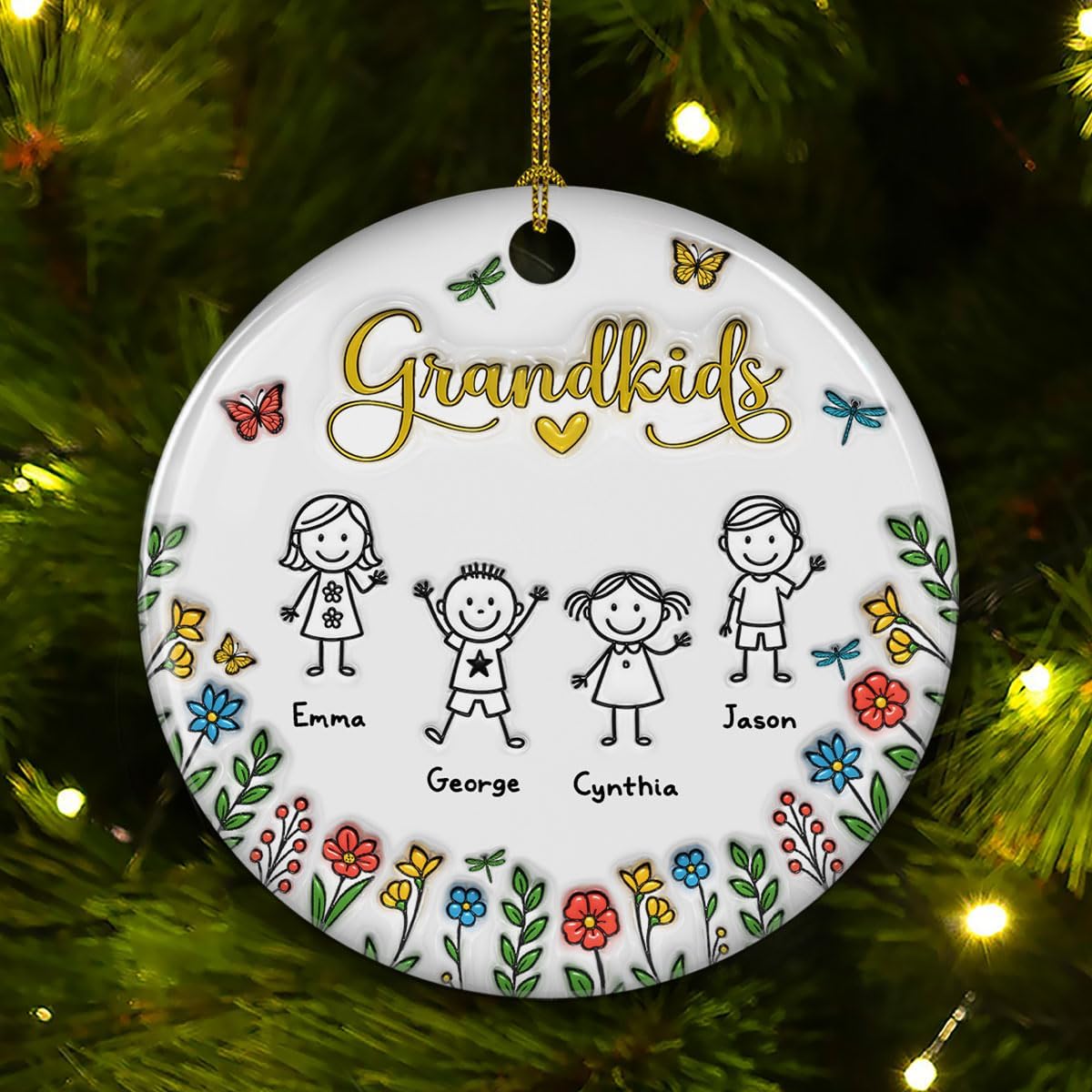 Grandkids Personalized Ceramic Ornament – Sentimental Family Tree Decoration, Grandparent Christmas Keepsake