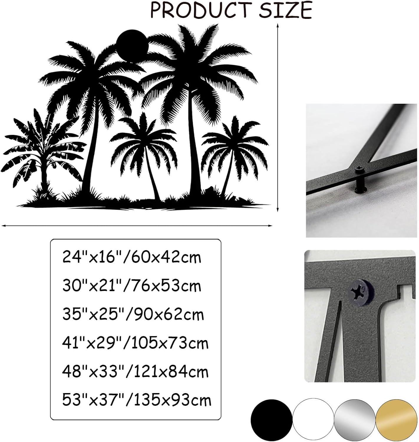 Tuglona Metal Palm Tree with Sunset Wall Decor, Tropical Palm Tree Metal Wall Art, Tropical Wall Decor, Sun Wall Art, Beach Wall Decoration, Coastal Trees Wall Hanging (Black, 30"x21"/76x53cm)