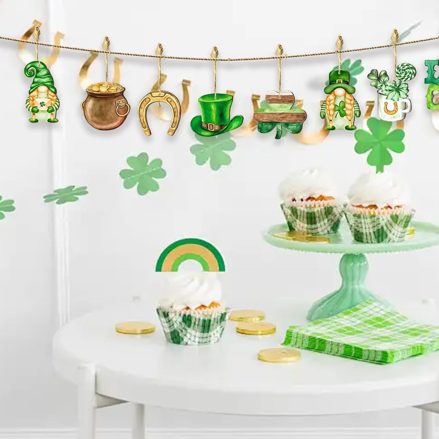 St Patricks Day Ornaments for Tree Shamrock Ornaments Wooden Dwarf St.Patricks Day Decorations 12 Pcs Lucky Hanging Ornaments for St. Patricks Day Tree for Saint Patrick's Party Supplies