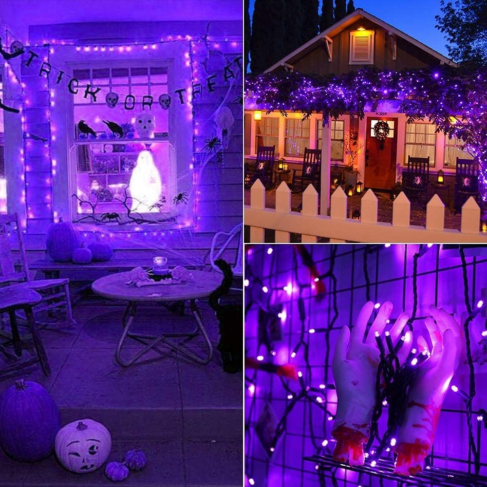 Brizled Purple Halloween Lights, 33ft 100 LED 5mm Wide Angle Halloween String Lights, 120V UL Certified Connectable Light String Purple Mini Light for Party Indoor Outdoor Tree Decoration, Black Wire