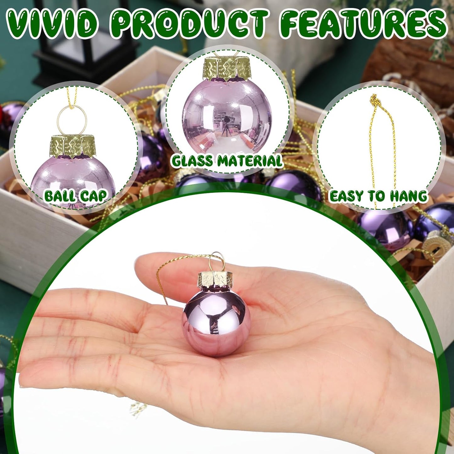 Tioncy 32 Pcs 1 Inch Mini Glass Christmas Ornaments Balls Shiny Christmas Balls Tiny Tree Hanging Decoration Small Colorful Ball Pendant for Xmas Party Supplies(Purple Series)