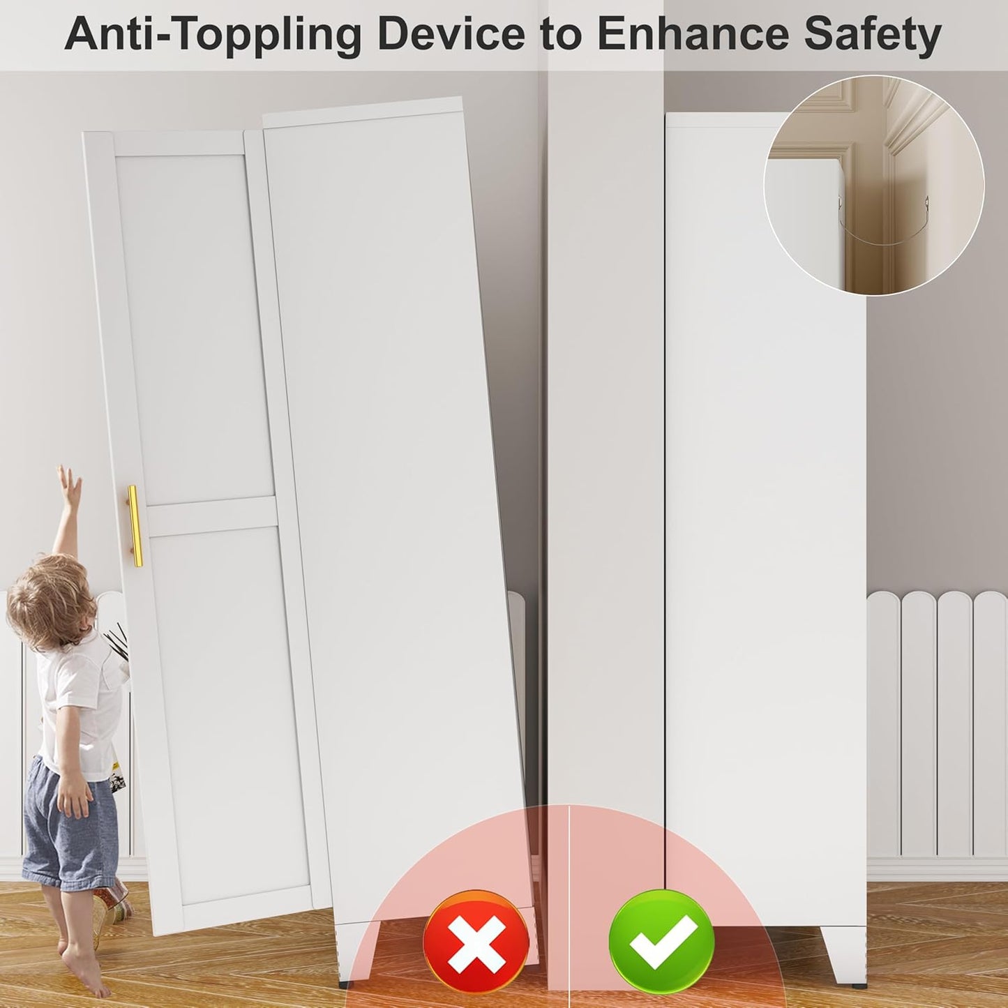 Metal Pantry Cabinet with 2 Doors and Adjustable Shelves, Kitchen Storage cabinets with Gold Handles, Versatile Storage for Laundry/Living Room,Bathroom,Dinning Room-White