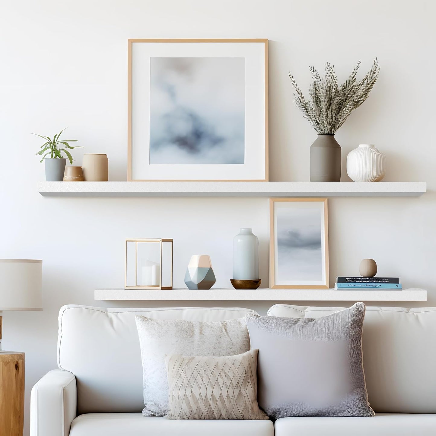 LaVie Home Floating Shelves, 47 Inch Wall Shelf Set of 2, Hanging Shelf with Invisible Brackets, Wall Decor for Bathroom, Bedroom, Living Room, Kitchen Storage, Modern White