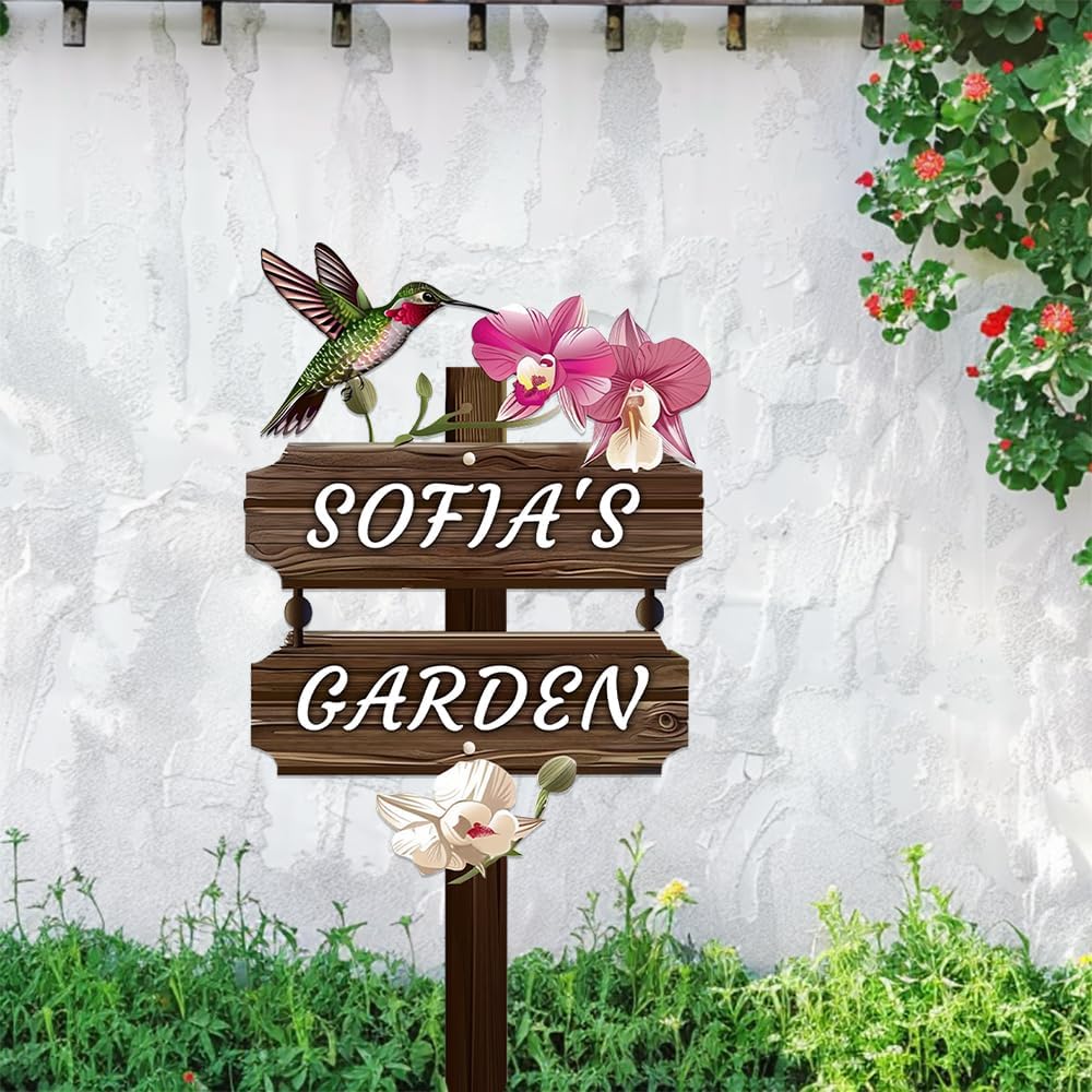 Personalized Watercolor Bird Metal Sign with Stake,Custom Gardener Last Name Signs Outdoor Decor,Customized Gardening Housewarming Gifts,Birds on the Branch Plaques for Patio Lawn Porch Backyard Farm