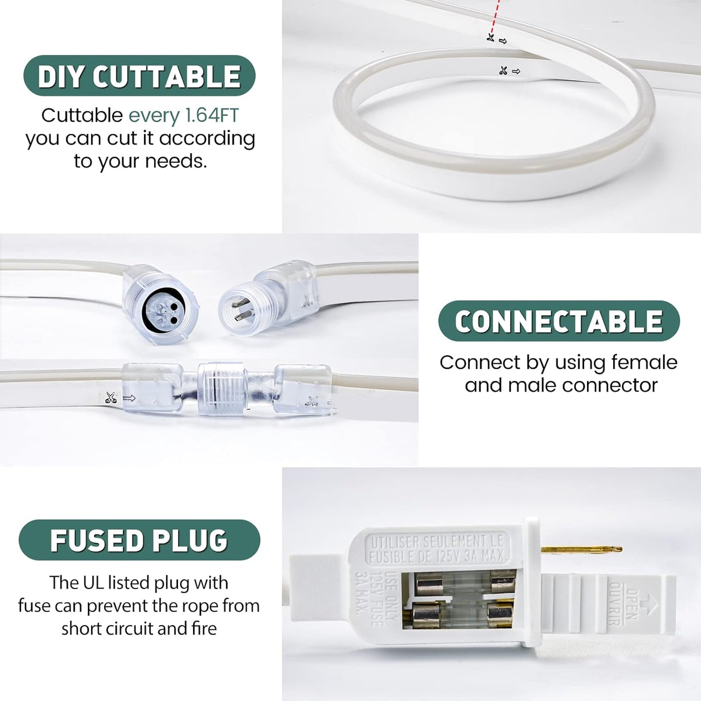 GZBtech Flexible LED Neon Rope Lights 66FT,AC 110-120V Waterproof Strip Light, 120 LEDs/M Cuttable Connectable Neon Lighting for Indoor Outdoor Home Decor/Commercial Building Use-Cold White 20M