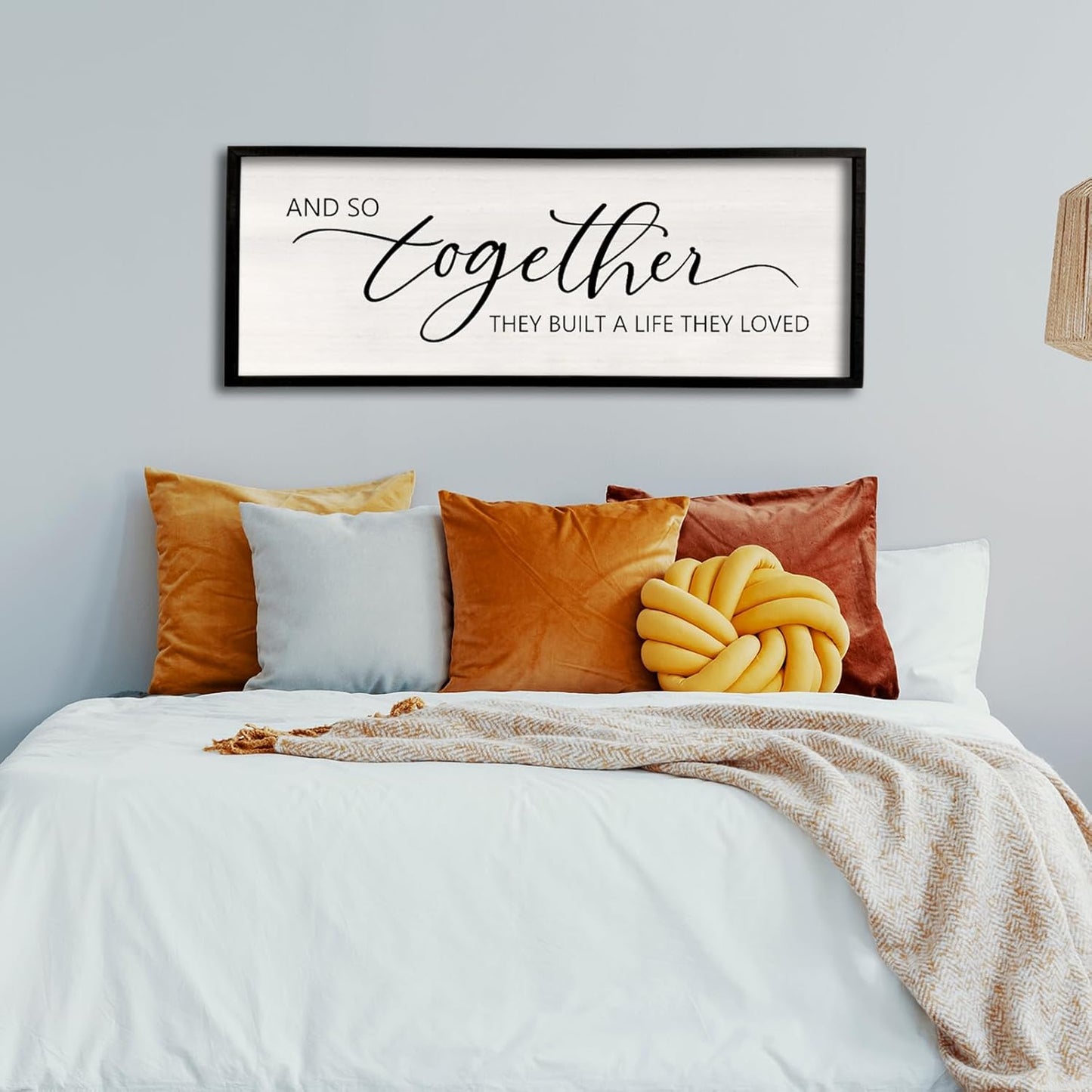 And So Together They Built A Life They Loved Sign 40”X15” Master Bedroom Above Bed Wall Decor Large Framed Wood Farmhouse Sign for Over Bed Bedside Wall Art for Love Sign Decor (Black)