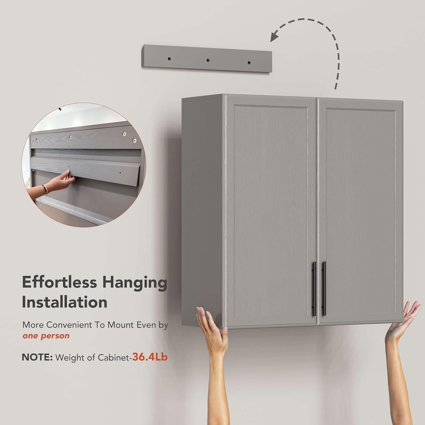 FIMELLO 30" Laundry Room Cabinets Wall Mounted, Ashen Gray