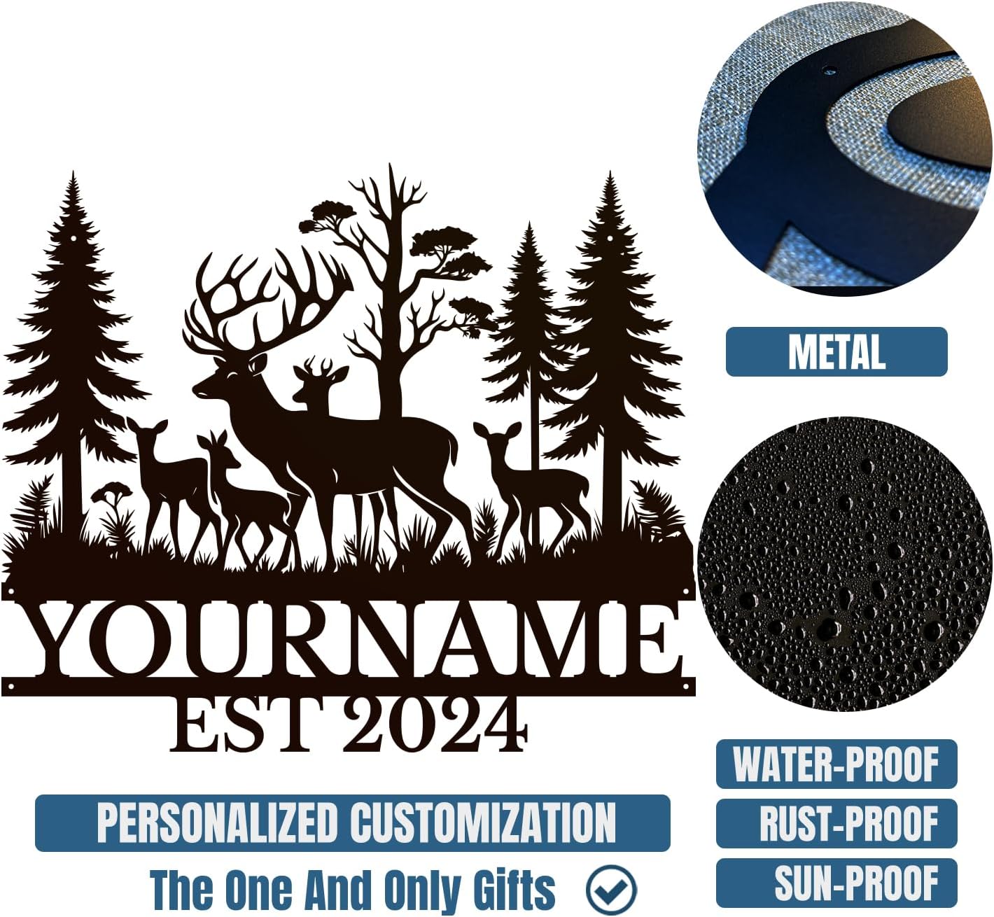 Personalized Deer Forest Name metal Signs,Custom Shed Metal Wall Decor,Black Deer Metal Wall Art Decor,Deer Home Metal Signs Plaques,Outdoor wall Decorative Signage (Style E)