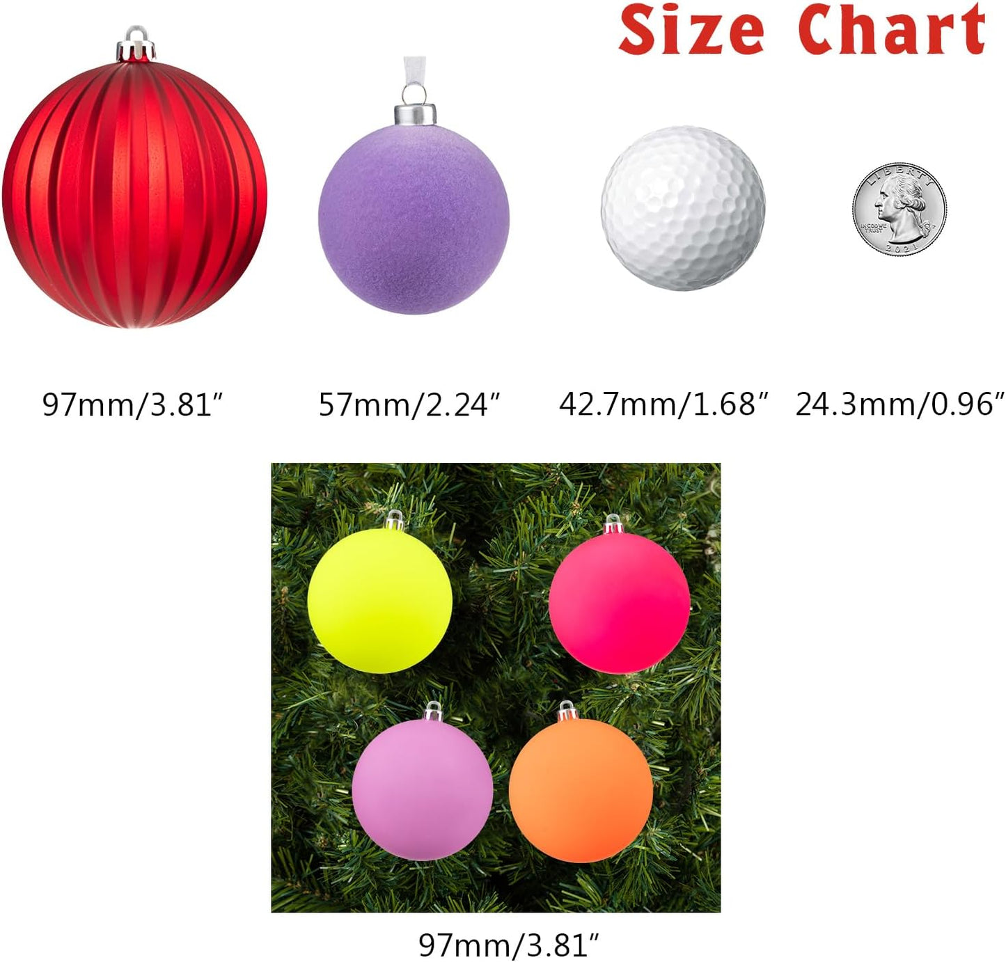 Every Day is Christmas 20ct Christmas Ornaments, Shatterproof Christmas Tree Ornaments Set, 92cm/3.6" Christmas Balls Decoration