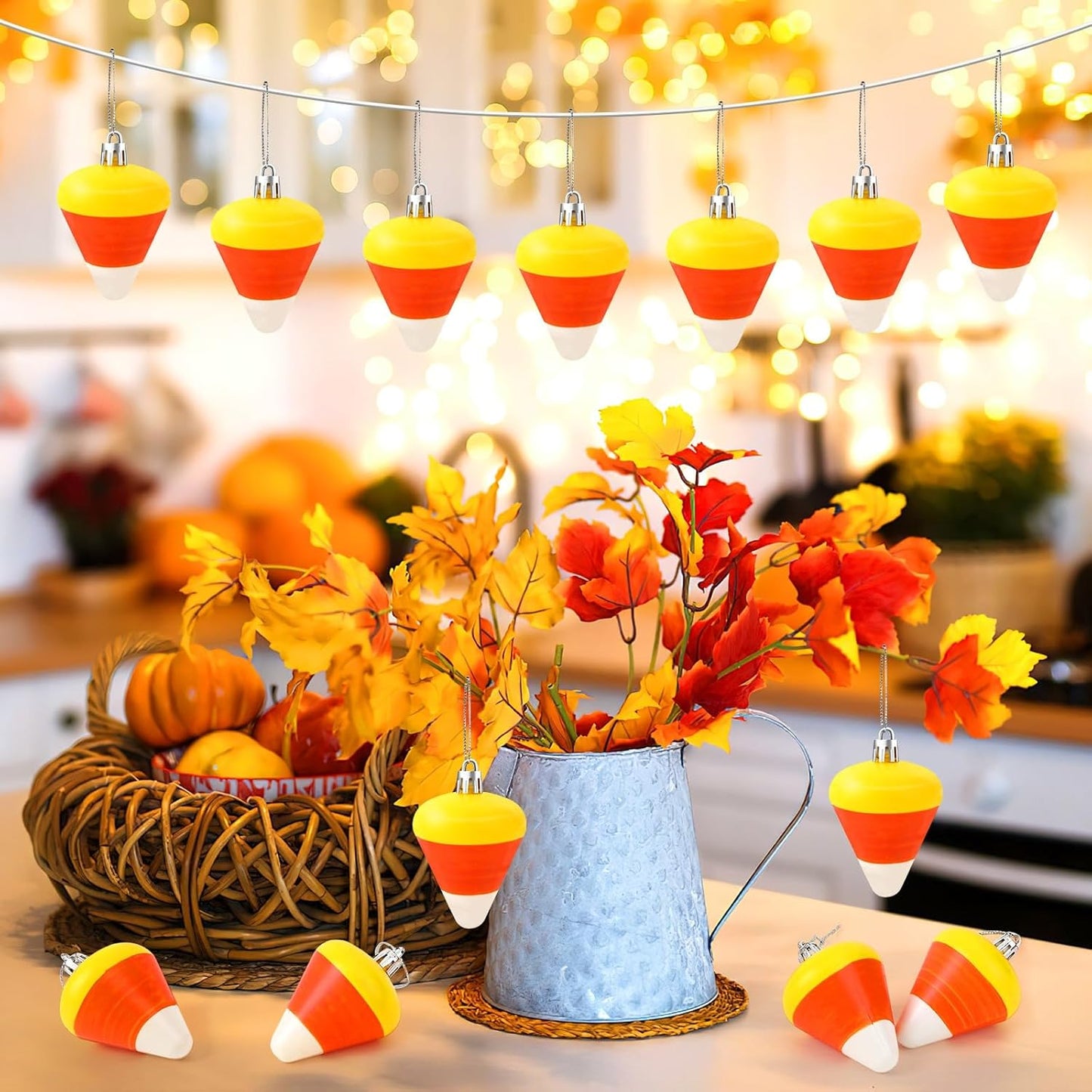 JULMELON 24Pcs Halloween Hanging Ornaments Candy Corn Decorations Halloween Tree Decoration Candy Corn Ornaments for Home Party Decor