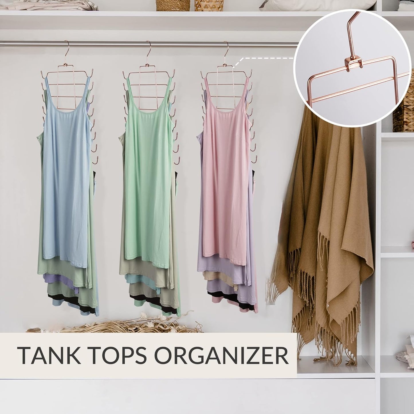 ZEDODIER Tank Top Hanger, Space Saving Bra Hangers, Non-Slip Hanging Sport Bras Holder, Closet Organizers and Storage for Camisoles Tank Tops Bras Ties Swimsuits Strappy Dress, Rose Gold
