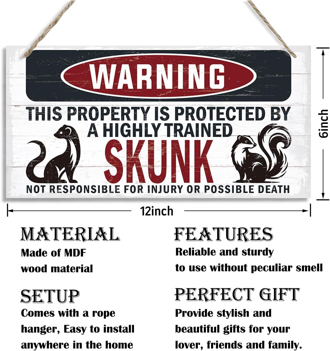 Warning Sign, Skunk Warning Wood Plaque Sign, Funny Door Signs, Decorative Wood Hanging Suspension Plaque, Farmhouse Wooden Wall Decor, Outdoor Hanging Wooden Signs