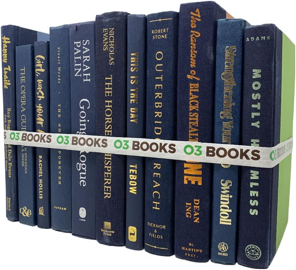 Curated Decorative Books Hardcover Décor Books for Home Décor, Choose Color, Interior Design, Office, Wedding Display, Instant Library, or Staging (Half Foot, Navy)