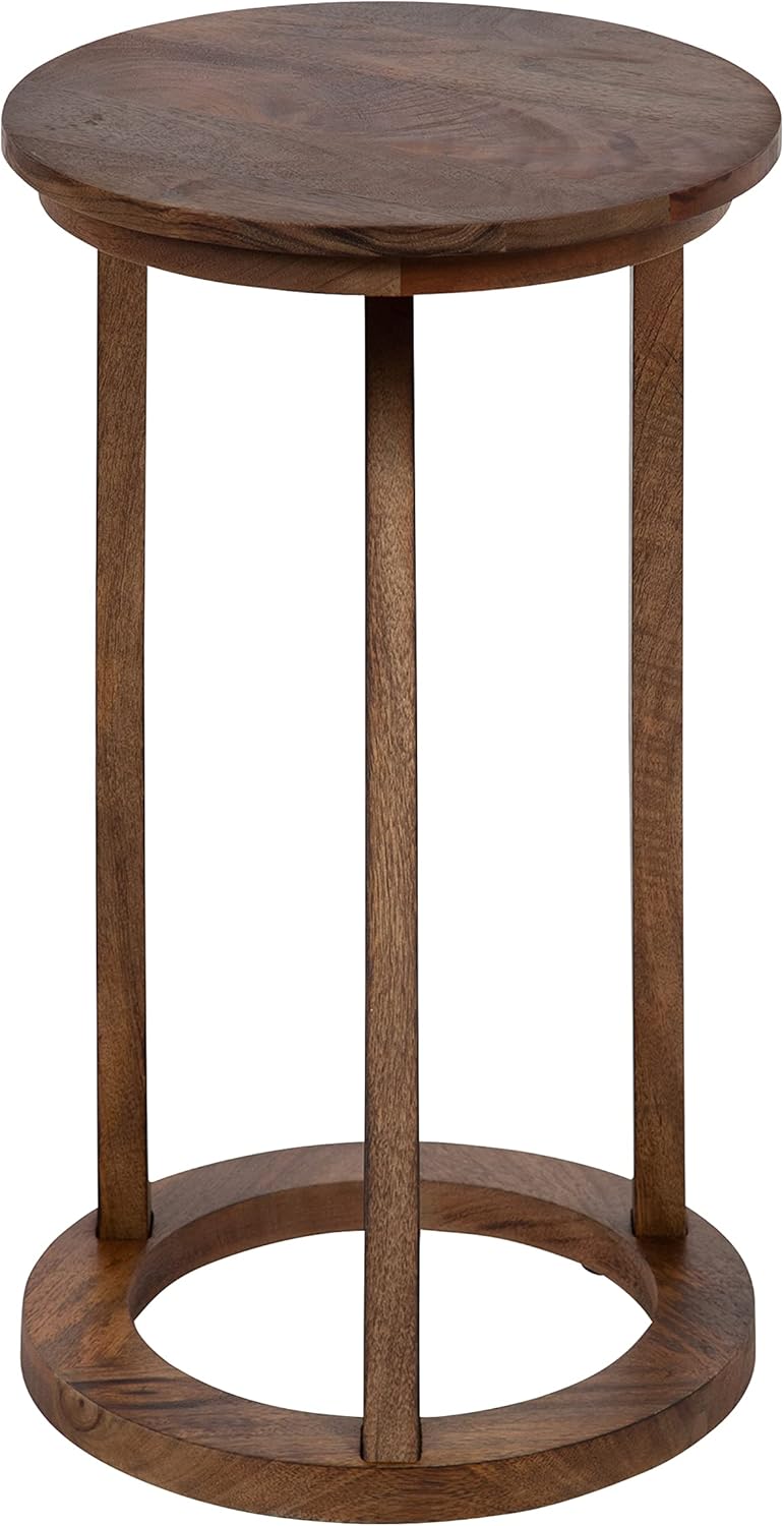 Kate and Laurel Aja Modern Side Table; 15 x 15 x 23; Walnut Brown; Decorative Modern Geometric Wood Bedroom Nightstand Table with Round Tabletop and Unique Slanted Legs