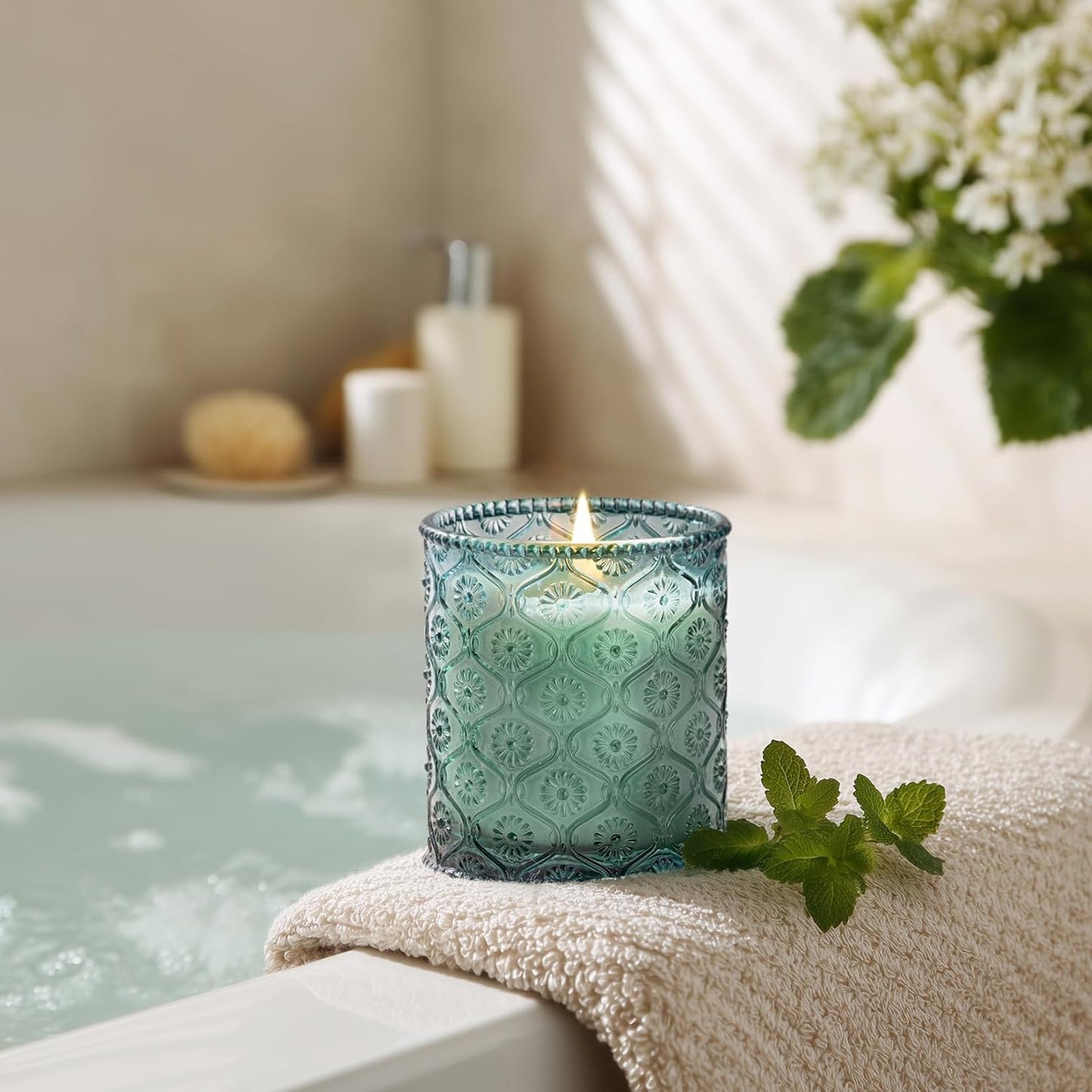 LA JOLIE MUSE Geranium Vert Mint Candle - Mint, Geranium, Lavender | 6 oz Natural Soy Wax | 40 Hours Clean Burn | Fresh Scented Candle | Gift-Ready for Hosts & Gatherings