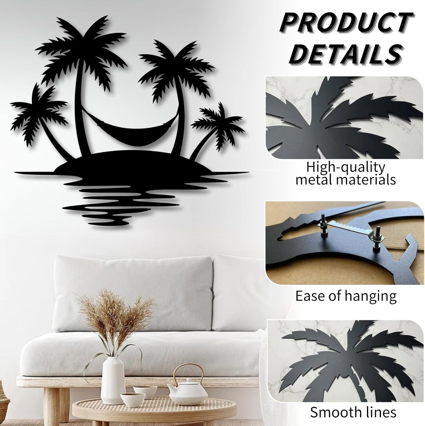 Palm Tree Metal Wall Decor,Palm Tree Outdoor Wall Art,Tropical Palm Tree Wall Decorations for Living Room,Outdoor Wall Decorations for House(28"×24",White)