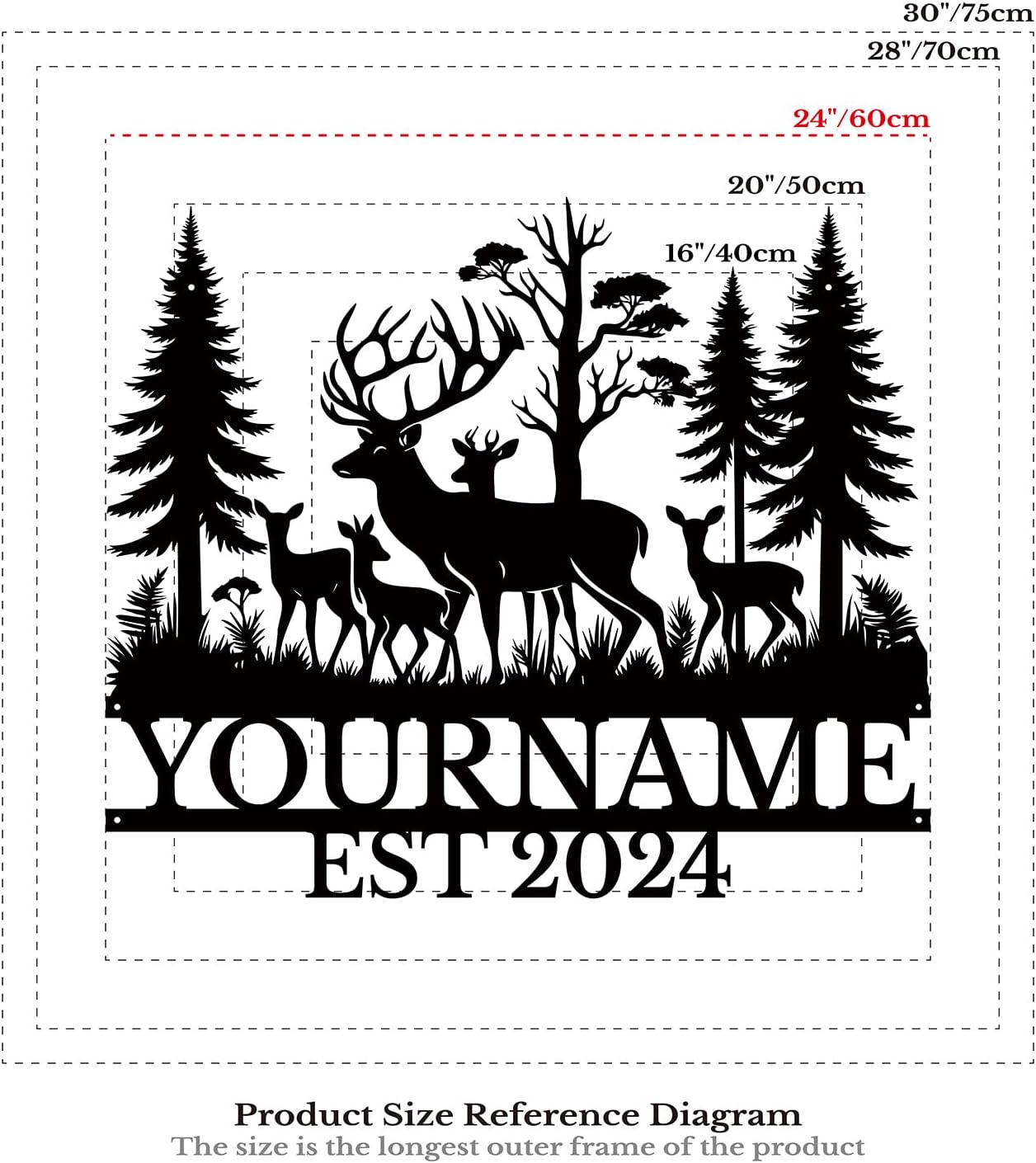 Personalized Deer Forest Name metal Signs,Custom Shed Metal Wall Decor,Black Deer Metal Wall Art Decor,Deer Home Metal Signs Plaques,Outdoor wall Decorative Signage (Style E)