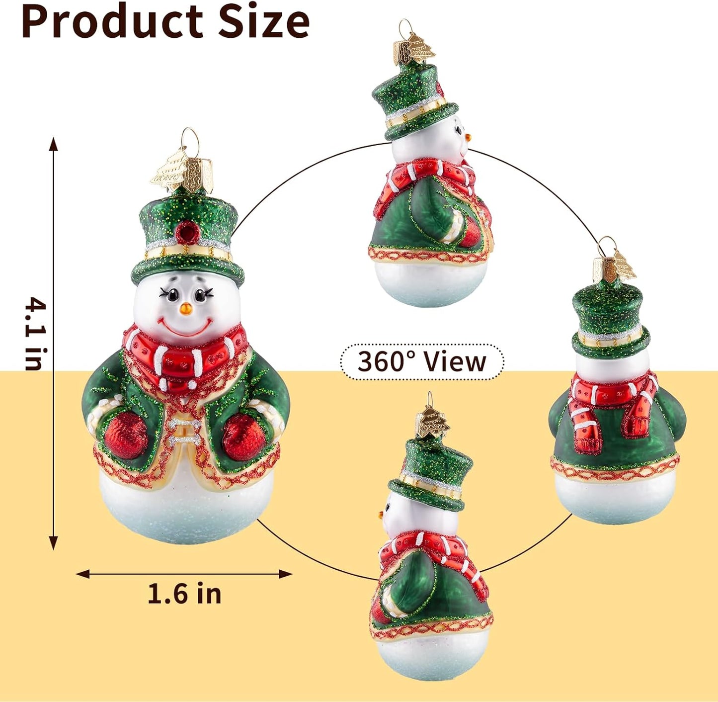 Snowman Christmas Tree Ornaments,Hand-Blown Glass Ornaments for Christmas Tree,Top Hat Collection Figurine Hanging Ornament,Christmas Decorations for Snowman Lovers Holiday Party Gifts