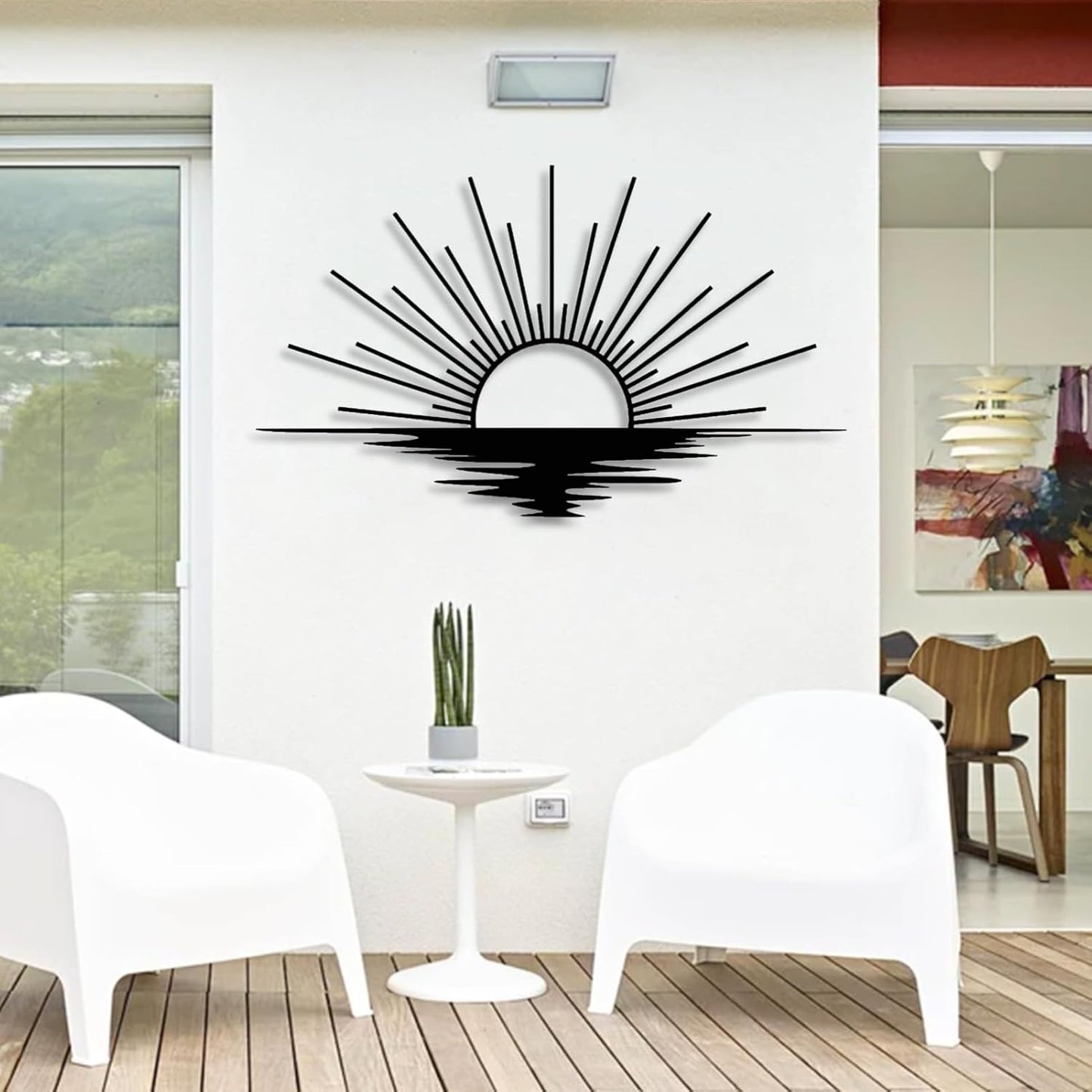 Sunrise Metal Wall Art, Metal Sun Wall Decor, Metal Sun Outdoor Decor, Large Metal Sun Wall Art, Sun Wall Art, Boho Sun Wall Art, Sunshine Metal Sign, Living Room Bedroom Wall Hangings (Silver, 31"x 18"| 80x47cm )