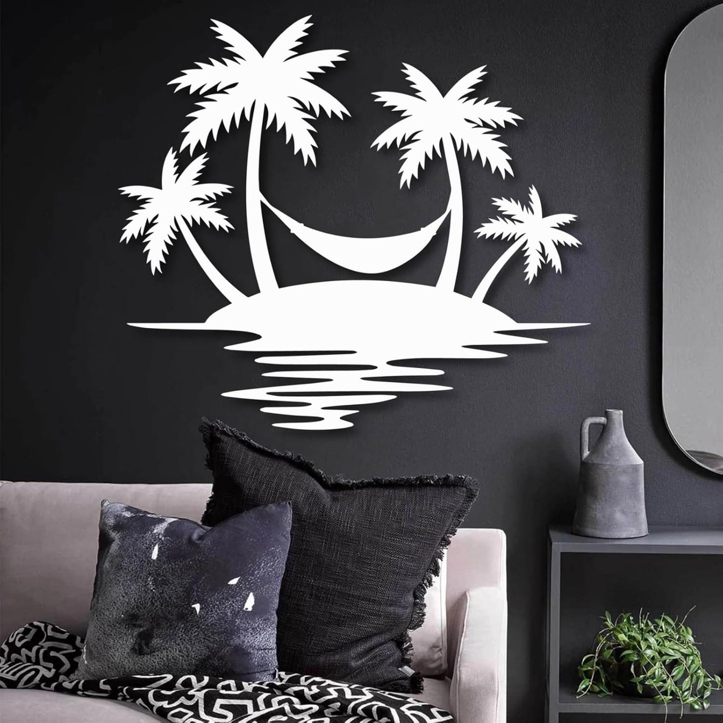 Palm Tree Metal Wall Decor,Palm Tree Outdoor Wall Art,Tropical Palm Tree Wall Decorations for Living Room,Outdoor Wall Decorations for House(31"×28",Black)