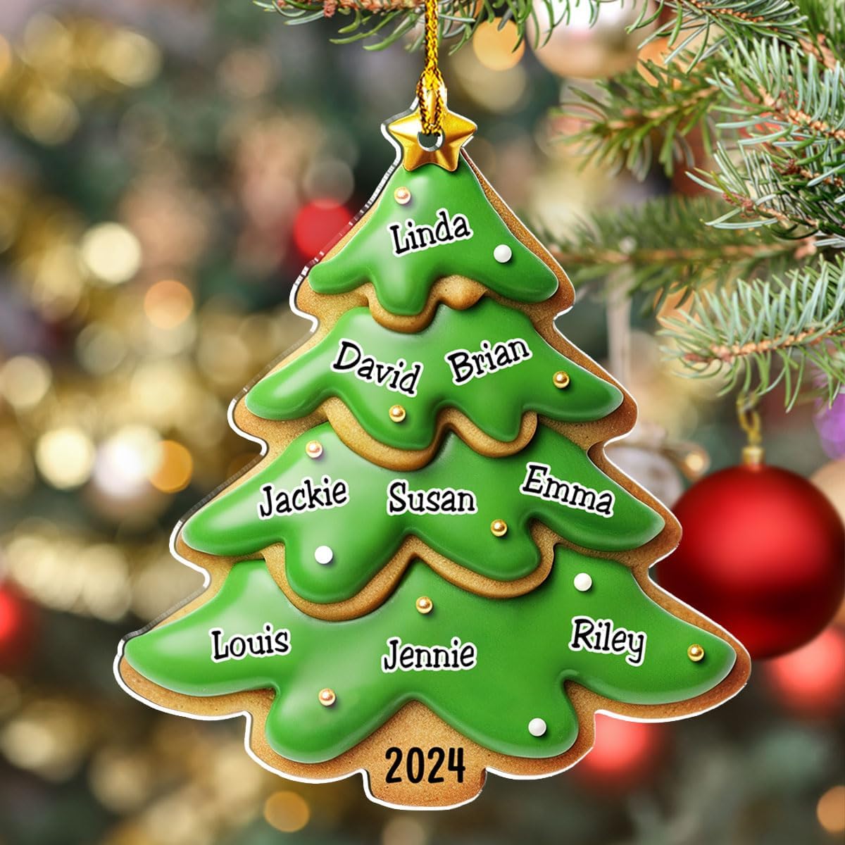 Family Gingerbread Name - Personalized Custom 3D Inflated Effect Acrylic Ornament Family Members and Pets Ornament Gifts for Family Tree Decoration (A05, 2 Names)