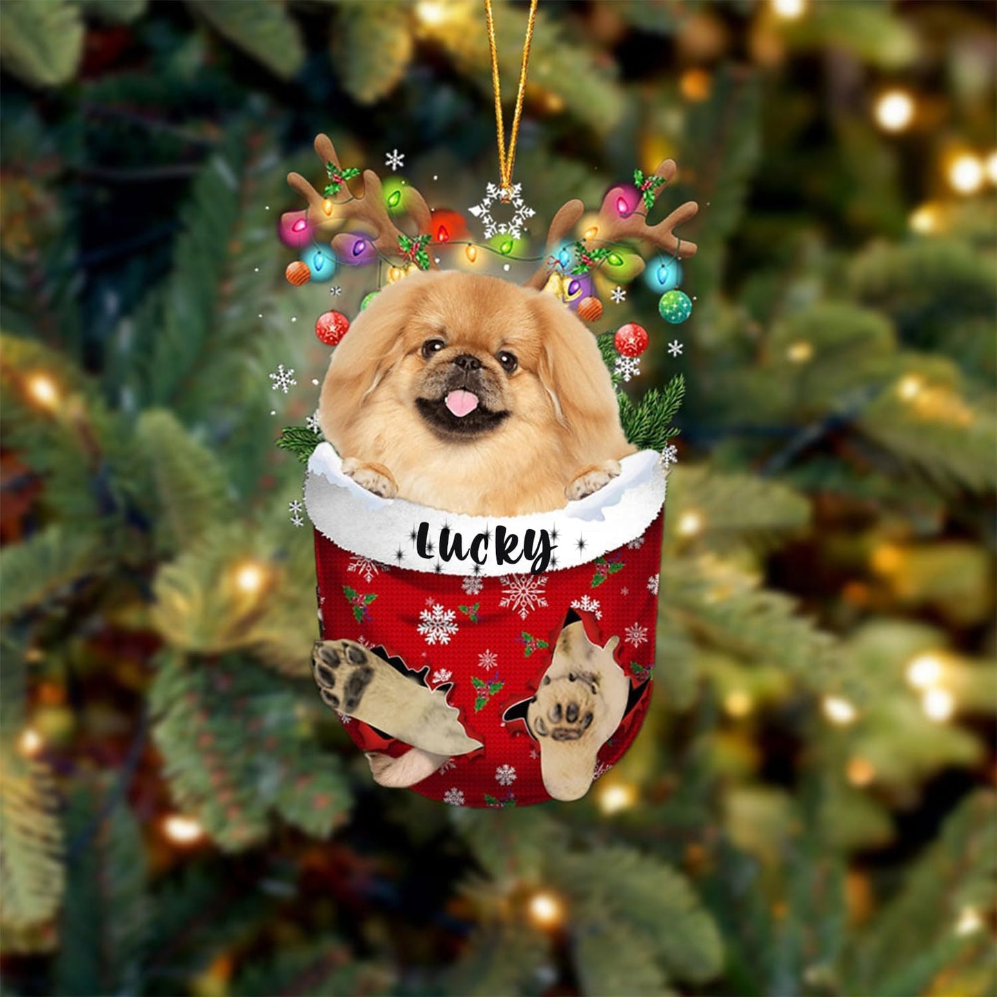 Tan Pekingese Dog Christmas Ornament, Tan Pekingese in Snow Pocket Christmas Tree Ornament, Dog Lovers Gift Idea Xmas Decor, Christmas Decorations for Tree, Christmas Ornament Gift for Dog Lovers
