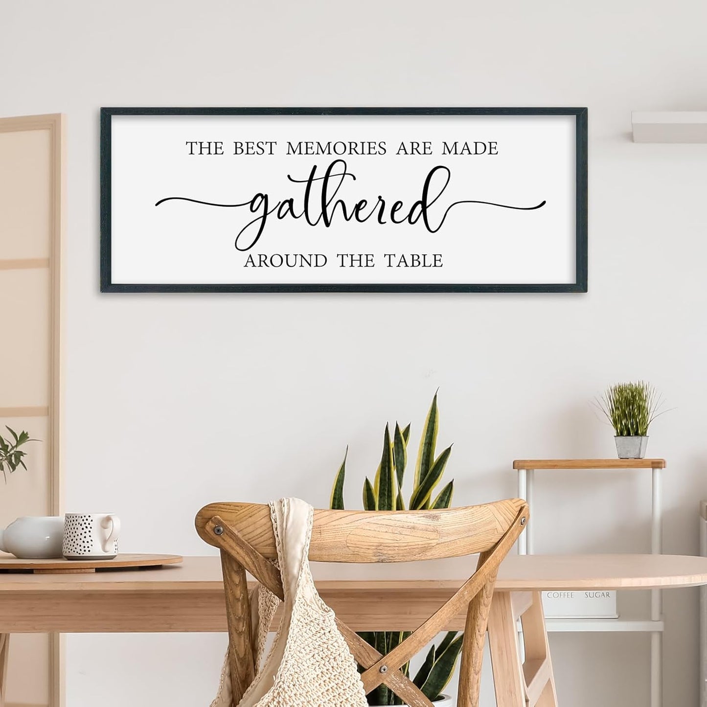 SRSZHIYUE The Best Memories Are Made Gathered Around The Table Sign Wall Decor Art 32"×12" for Kitchen Dining Room Large Wood Framed Wall Hanging (Black)